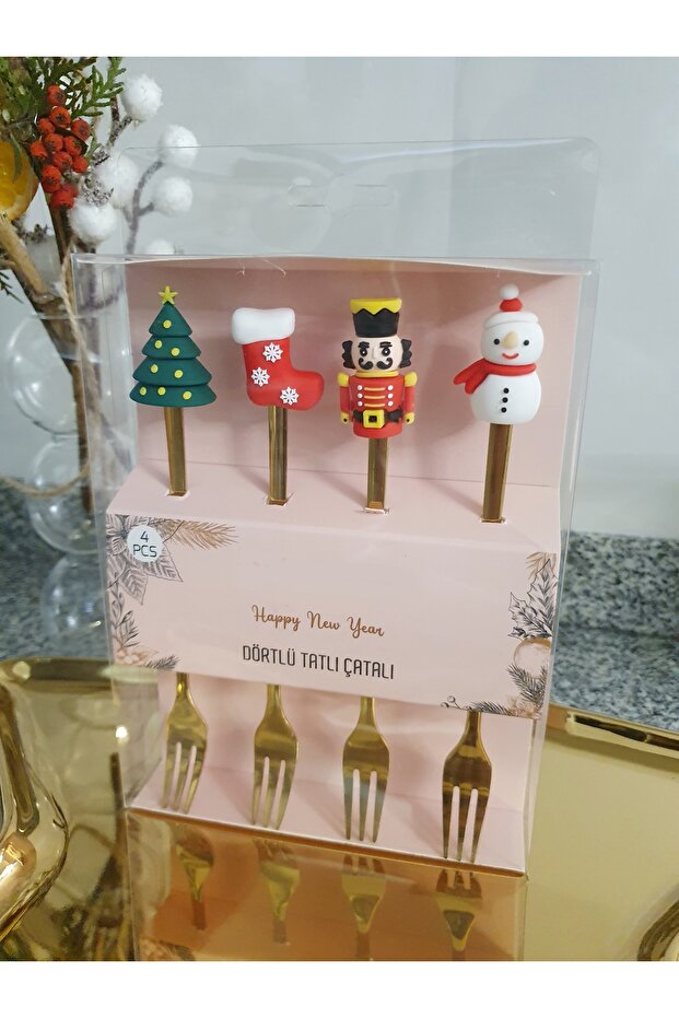 Yılbaşı Temalı Gold Tatlı Çatal Seti - 3