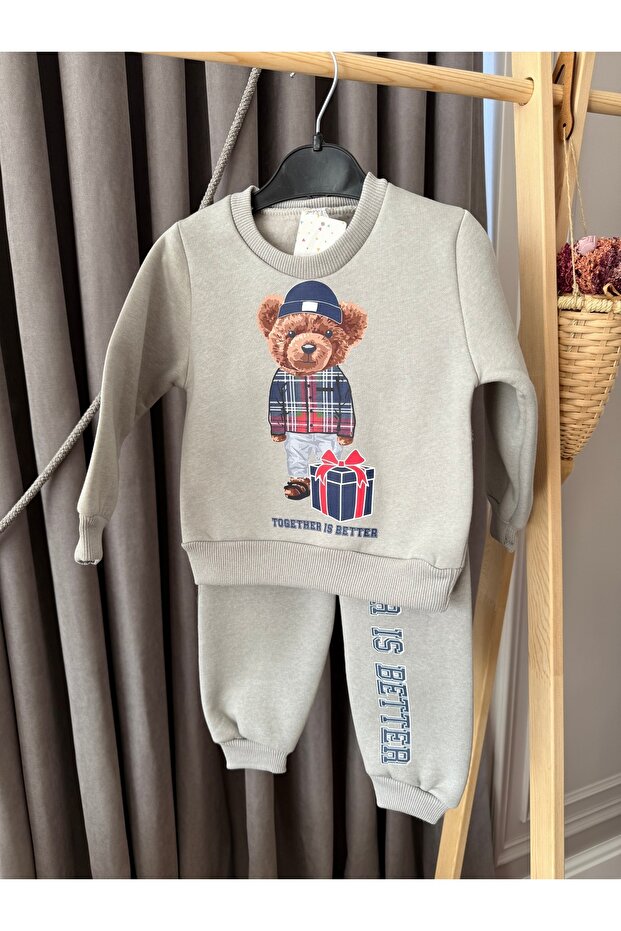 Aden Teddy Bear Printed Christmas New Year's New Year's 3-String Raised Baby Boy Child Suit