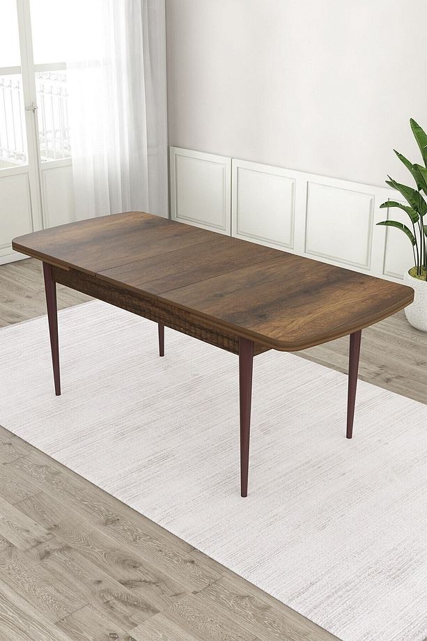 Roz Serisi 80x132 Mdf Açılabilir Barok Ahşap Desen Masa Takımı 6 Mürdüm Sandalye - 5