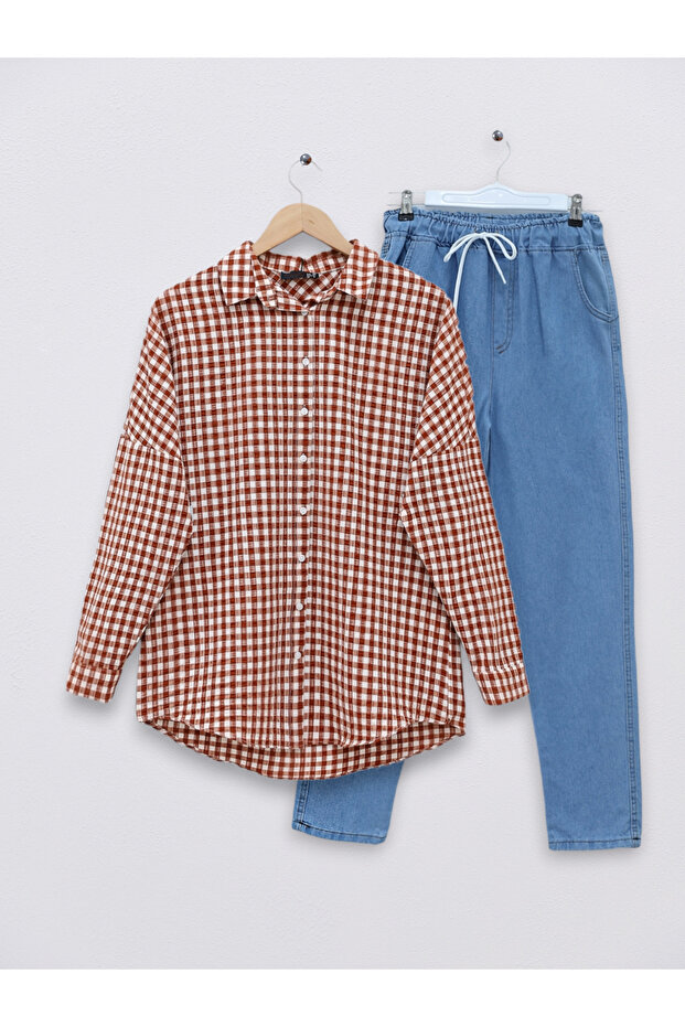 Çift Cepli Boydan Düğmeli Gömlek -Kiremit - 2