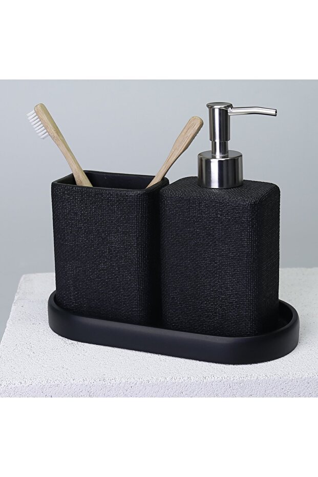 Linen Banyo Seti Siyah - 7