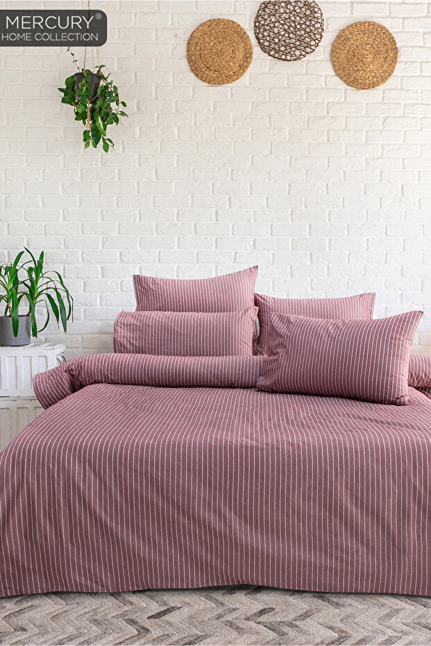 Line Double Burgundy Duvet Cover Set |   Cotton Sheets with Elastic Band