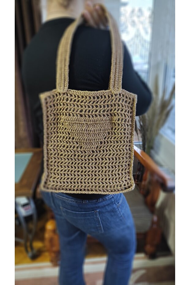 Anneler Günü Örgü Kağıt Ip Hasır Kol Çantası, Omuz Çantası - 5