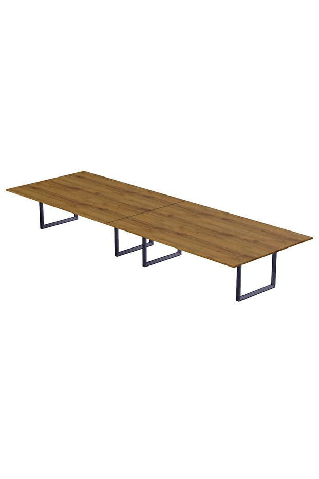 Dec 136 BLK Wooden Dining Table Loop-Leg, 10-Seater-360cm, Cognac Brown Sherman Oak Finish