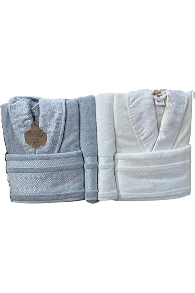 Dory Aile Bornoz Seti - Krem - Gri - 2