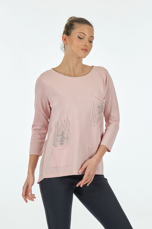 Twomail Minimalist Oversize 3/4 Kol Kadın Bluz - Cep Detaylı - 5