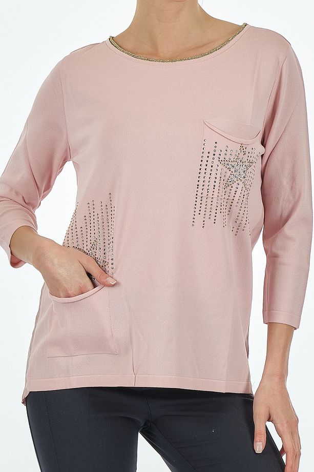 Twomail Minimalist Oversize 3/4 Kol Kadın Bluz - Cep Detaylı - 3