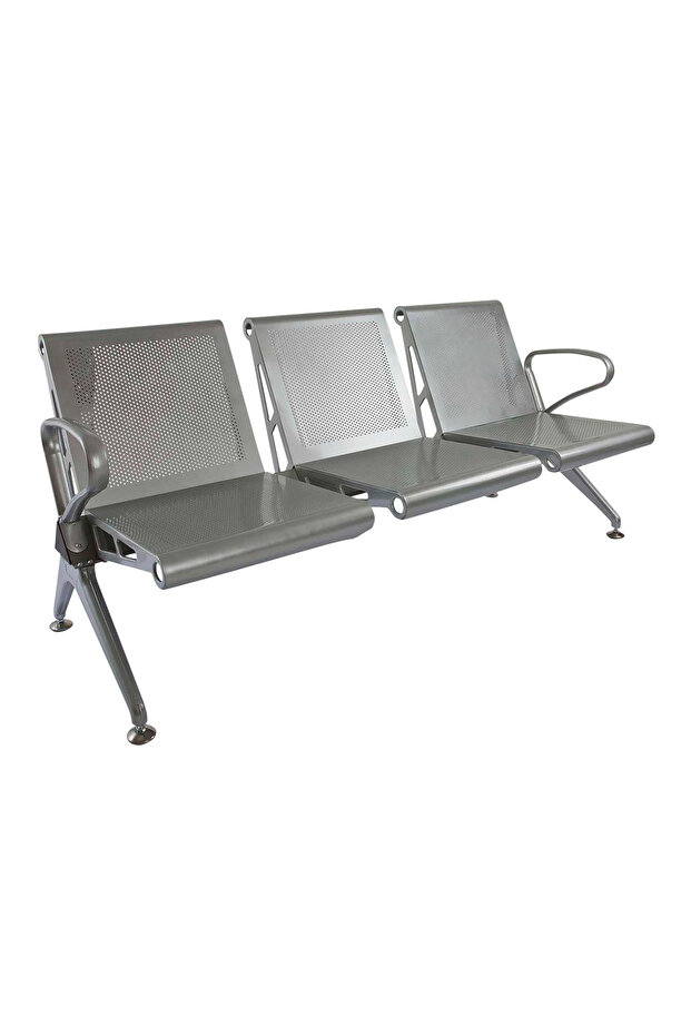Banco Hf 3 Seater Metal Bench- Bold Bench With Mesh Back and Seat - Powder Coated Arms and Legs-Grey