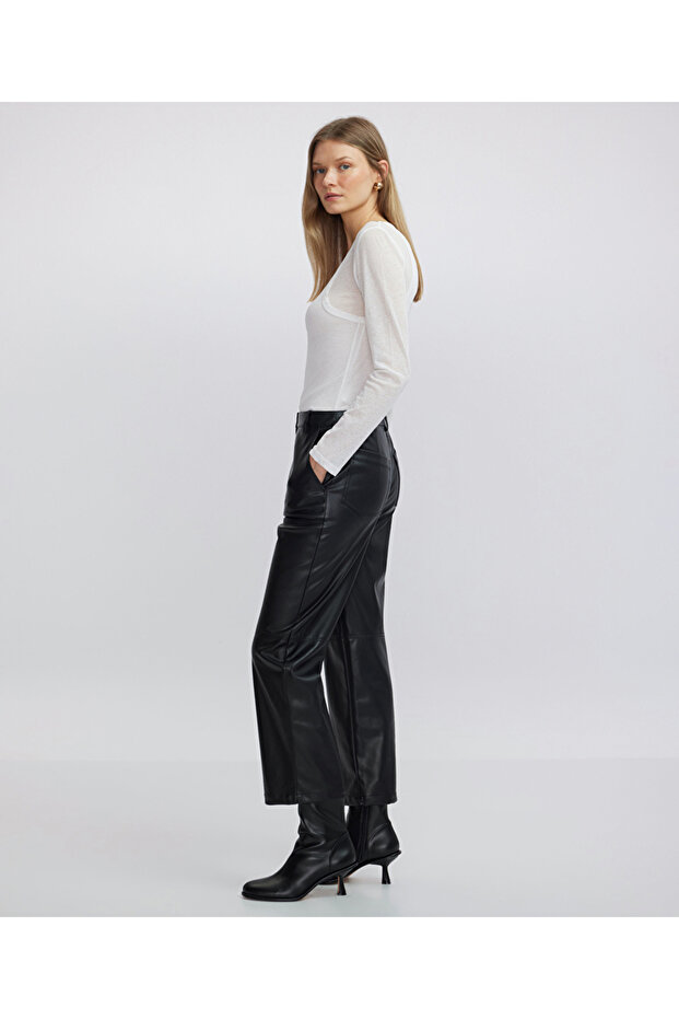 Deri görünümlü pantolon - 3