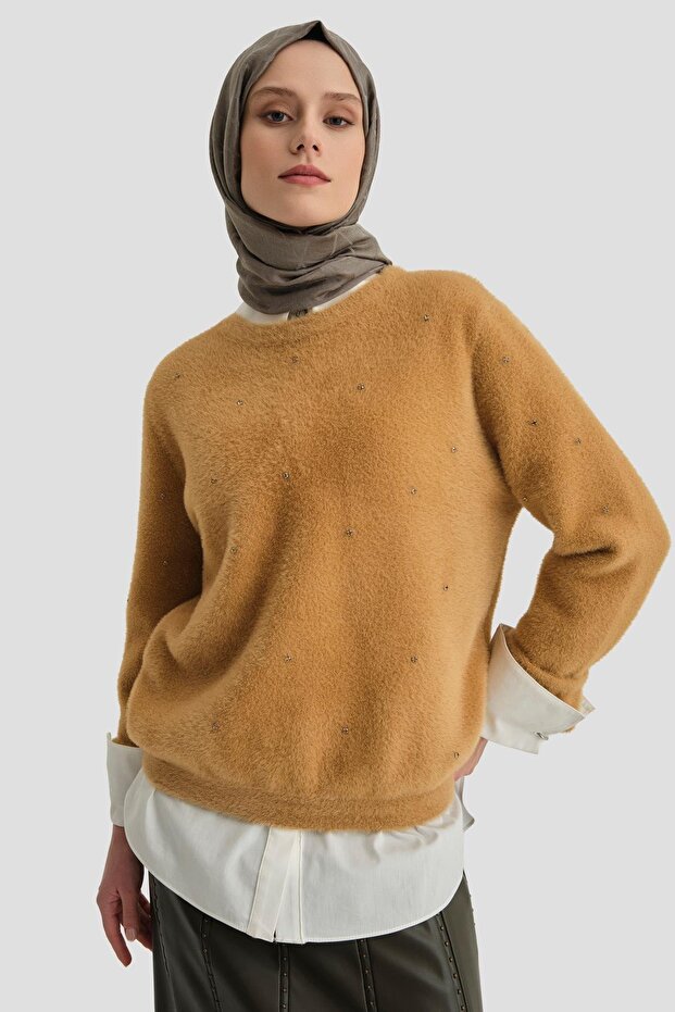 Taş Detaylı Kazak 24kd2806 Camel - 3