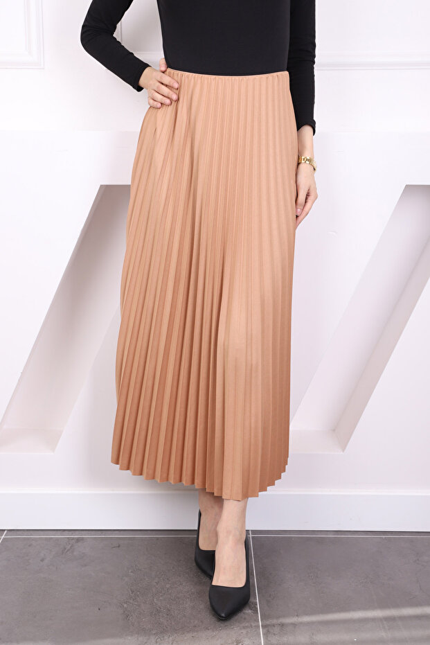 Biscuit Leather Look Pleated Skirt
