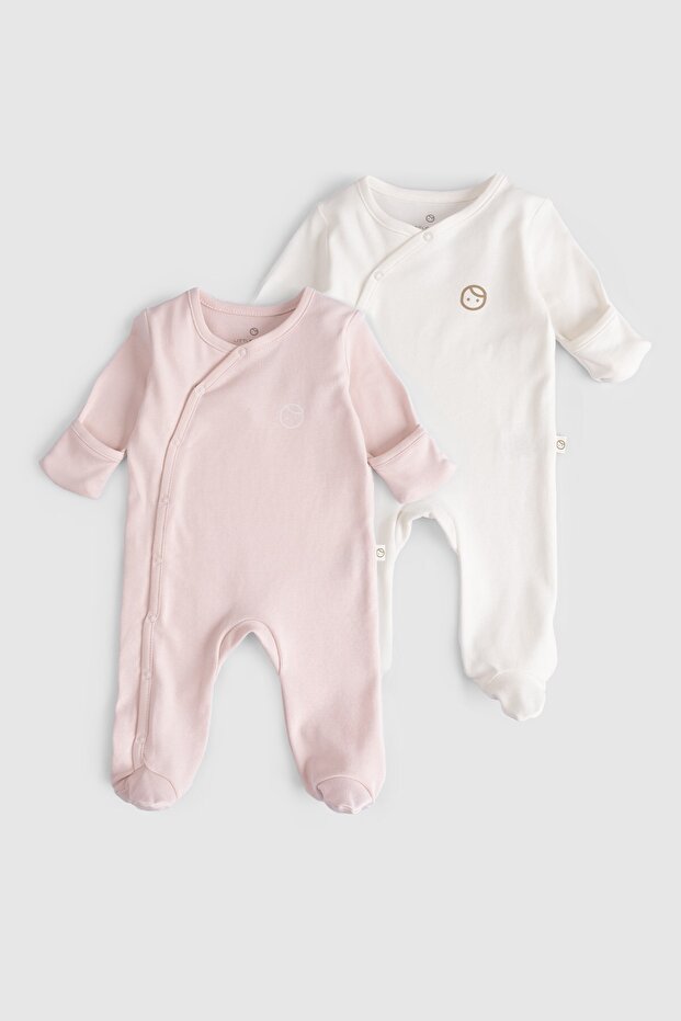 2-Piece Organic Cotton Pink Jumpsuit Set with Gloves and Booties