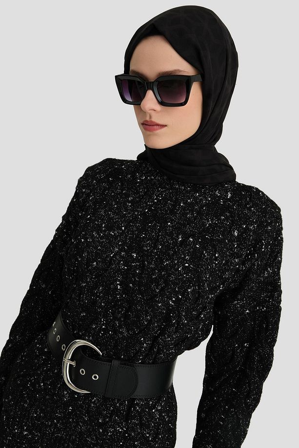 Saç Örgülü Simli Triko Takım 24kd4207 Siyah - 3