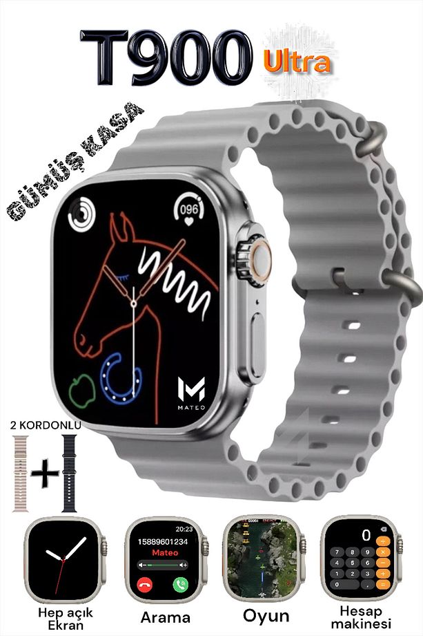 T900 ULTRA Akıllı Saat Siyah 49mm Bluetooth, Arama Özellikli, Sağlık Sensörlü, iOS & Android Uyumlu - 1