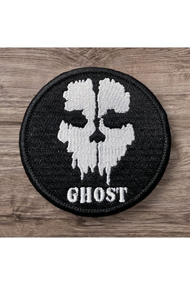 Siyah Zemin Ghost Patch Peçi Arması Nakış 8 Cm