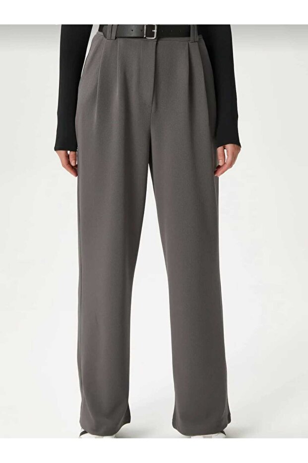 Women's Comfortable Cut Palazzo Pants with Lycra Belt - Anthracite