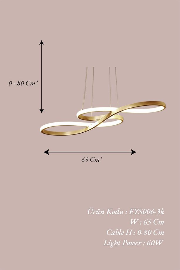 Modern Gold Yılan Üç Renk Kumandalı/Dimmerlı Beyaz/Sarı/Günışığı LED Avize - 5