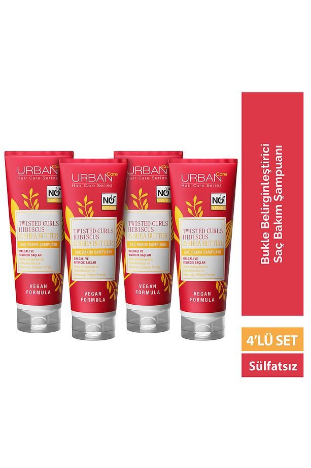 Hibiscus & Shea Butter Kıvırcık ve Dalgalı Saçlara Özel Şampuan 4x250ml Set-sülfatsız-vegan - 1