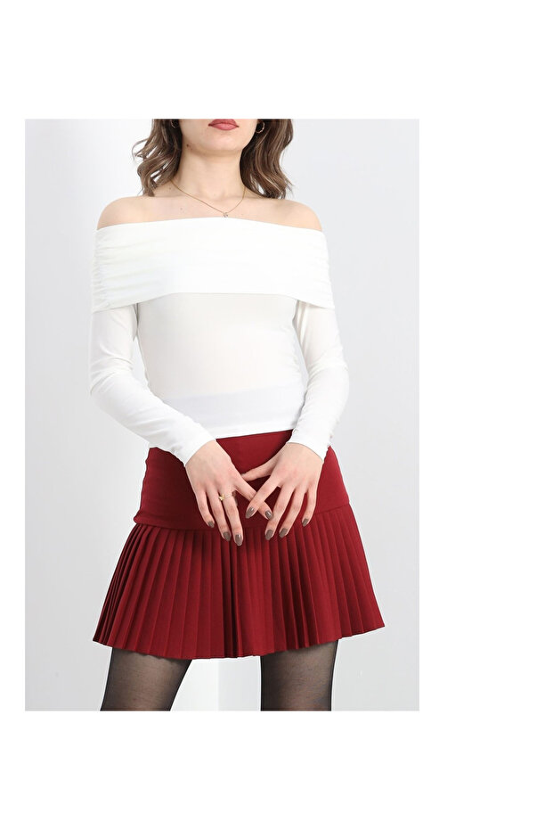 Half-Pleated Short Unlined Skirt
