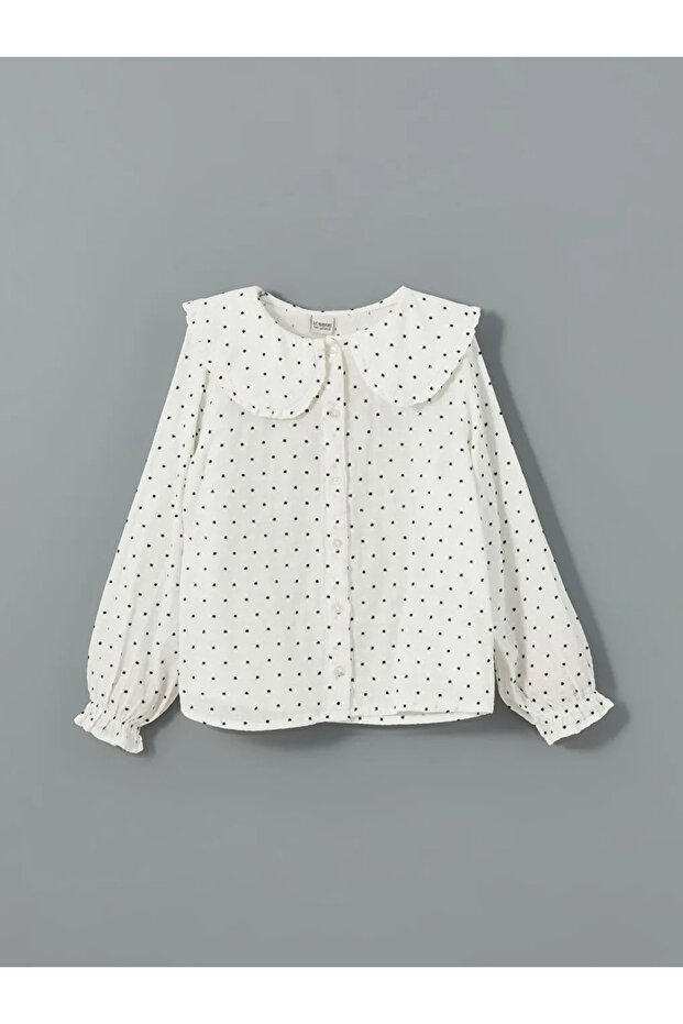 Lcw Kids Ecru Baby Lapel Polka Dot Shirt for Girls