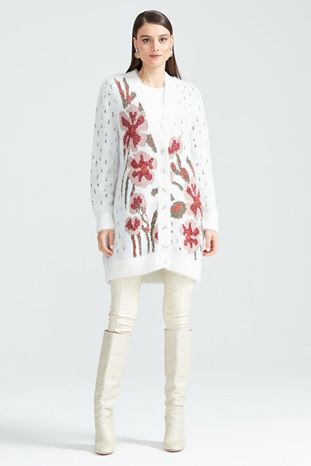 ÇİÇEK DESENLİ HIRKA EKRU - 1