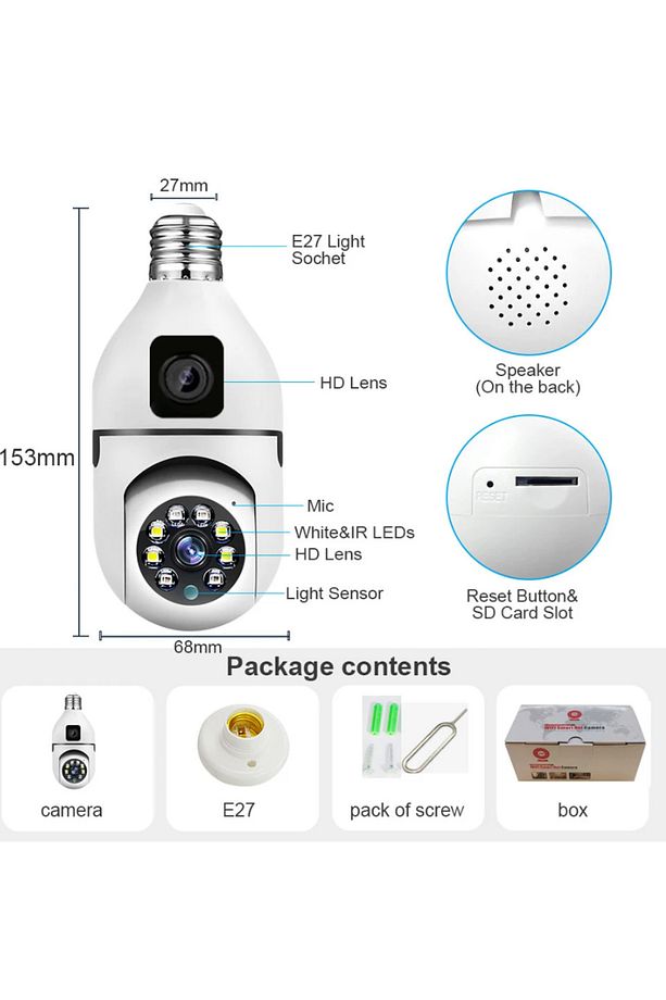 Panoramik Led Ampul Kamera Çift Wifi 360 Derece Panoramik Görüntüleme Kablosuz Ev Gözetleme Kamerası - 2