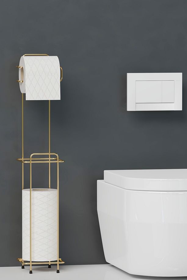 HOME Gold Kaplama Tuvalet Kağıtlığı Wc Kağıtlık Yedekli Metal Tuvalet Kağıdı Standı Tutacağı - 3