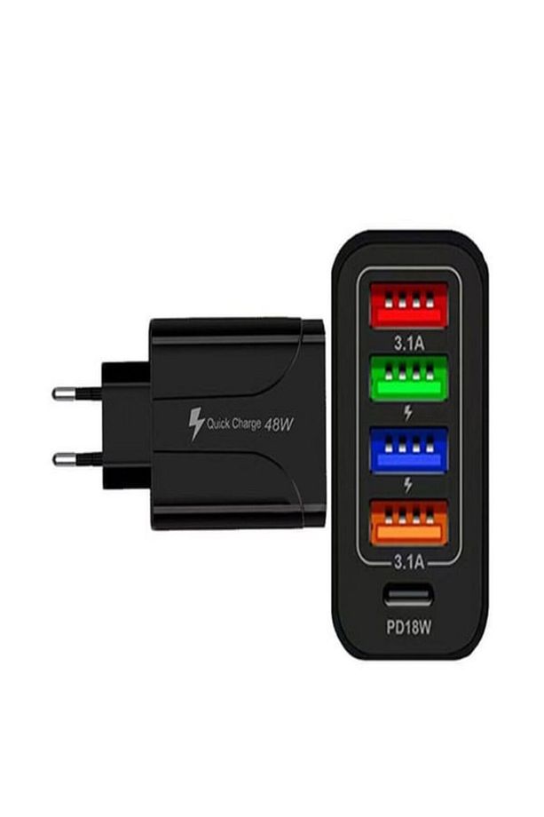 Quick Charge 48W 4 USB + 18W Pd Çoklu Şarj Başlığı Type C Girişli Hızlı Şarj Adaptörü A501-1 - 8