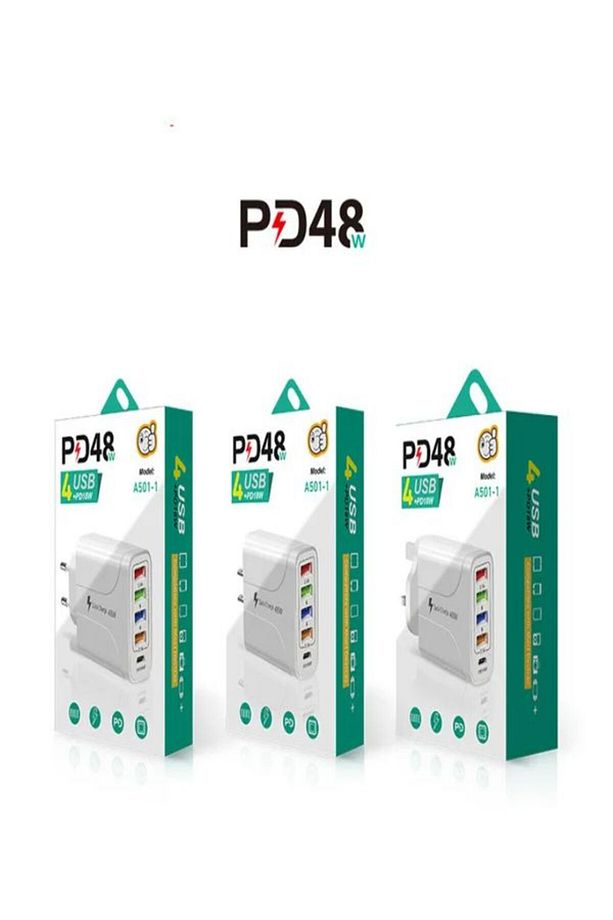 Quick Charge 48W 4 USB + 18W Pd Çoklu Şarj Başlığı Type C Girişli Hızlı Şarj Adaptörü A501-1 - 5