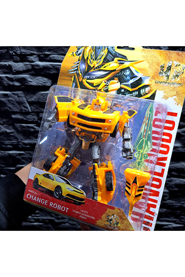 OYUNCAK DÖNÜŞEN ROBOT ARABA TRANSFORM KAMYON MODEL 17X15cm SARI SİYAH YARIŞ ARABA MODEL ROBOT - 6