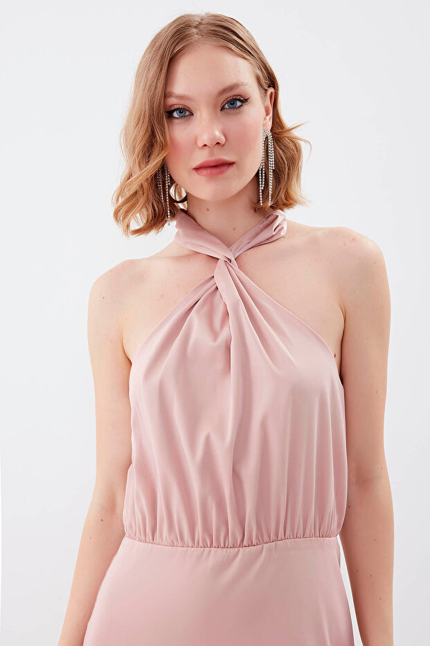 Halter nyakú, bélelt hosszú ruha - 2