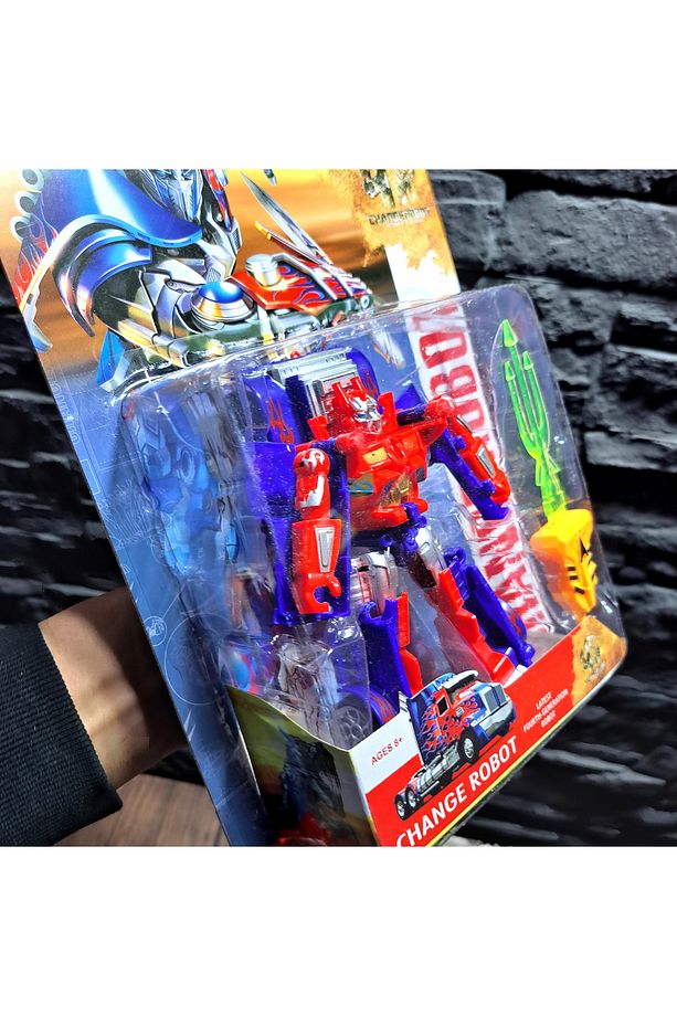 OYUNCAK DÖNÜŞEN ROBOT ARABA TRANSFORM KAMYON MODEL 17X15cm KIRMIZI MAVİ ROBOT KILIÇLI - 4