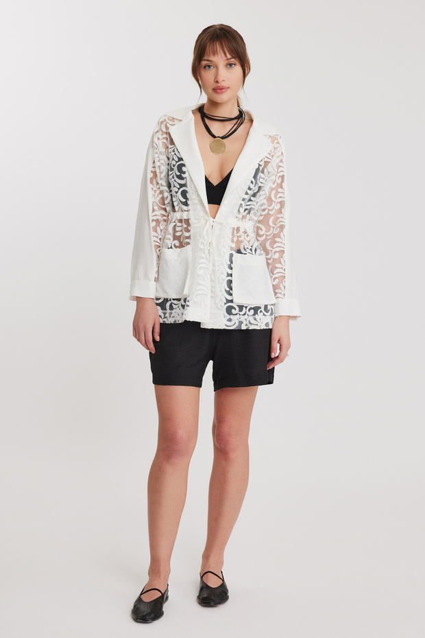 سترة شفافة منقوشة بخصر مربوط - 2