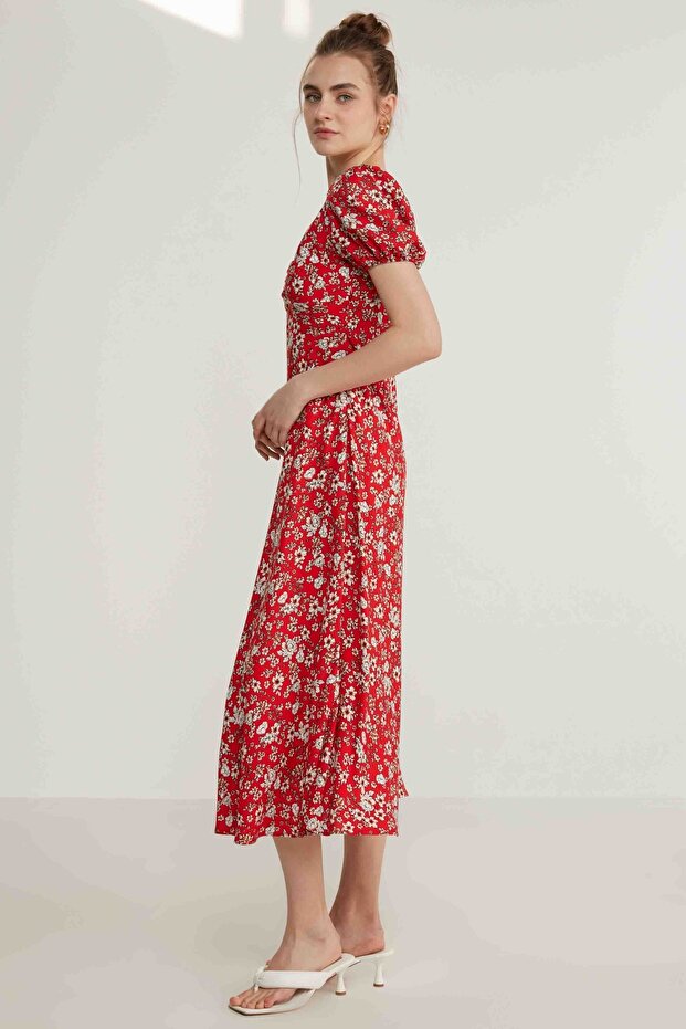 Šaty s květinovým vzorem s balonovým rukávem z viskózy - 3