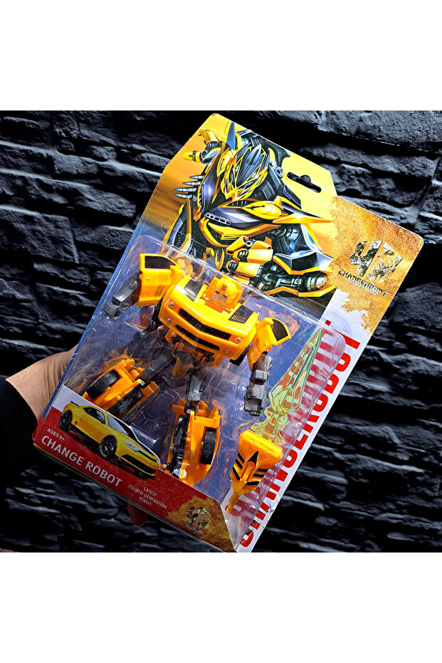 OYUNCAK DÖNÜŞEN ROBOT ARABA TRANSFORM KAMYON MODEL 17X15cm SARI SİYAH YARIŞ ARABA MODEL ROBOT - 7
