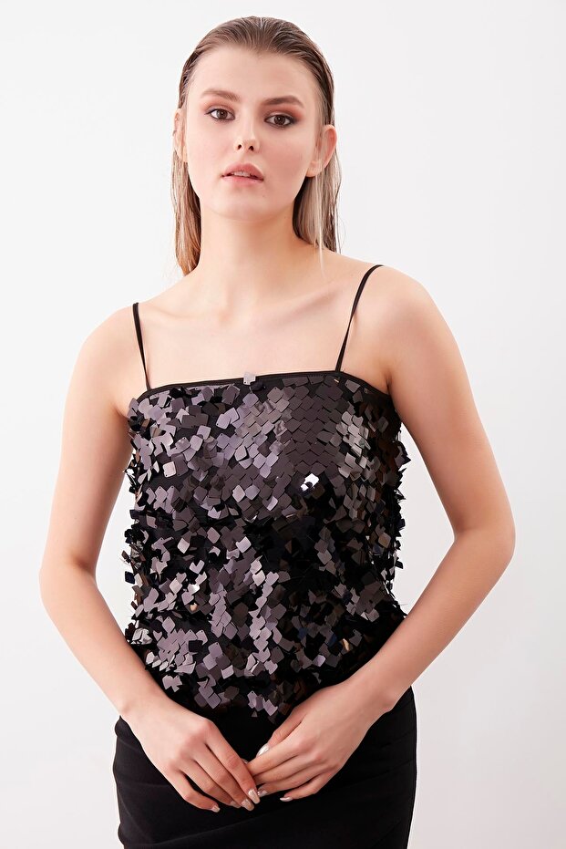 İp Askılı Pullu Bluz - 1