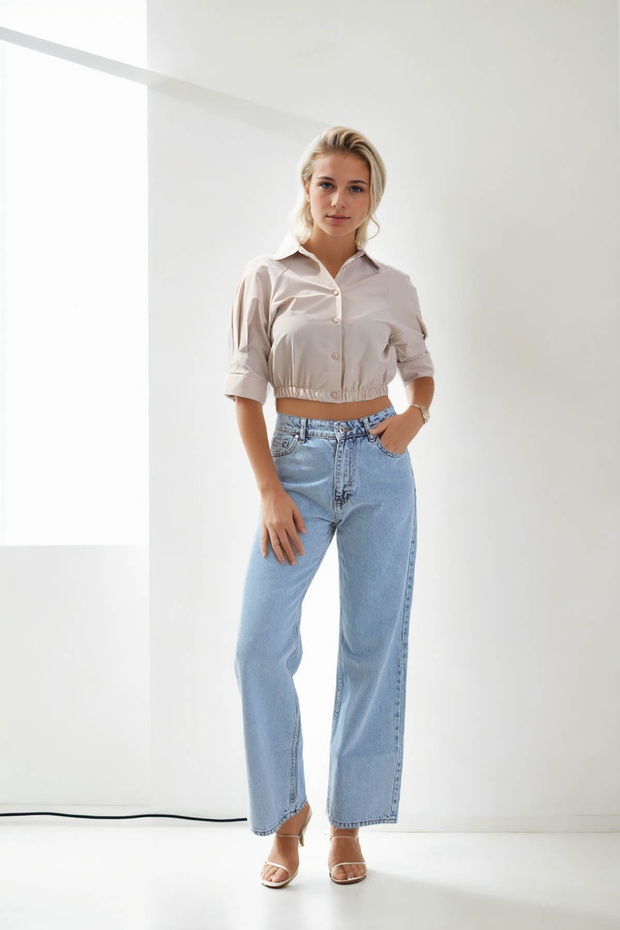 Beli Lastikli Crop Gömlek - 2