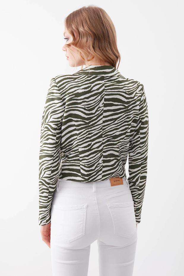 Zebra Pattern Single Button Crop Jacket - 5