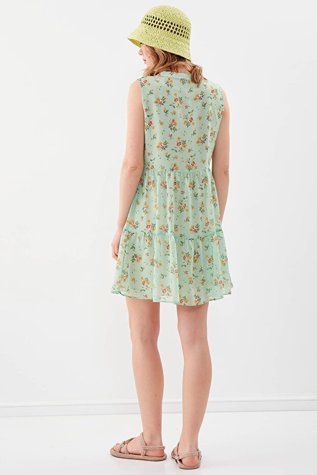 Çiçekli Şifon Elbise - 5