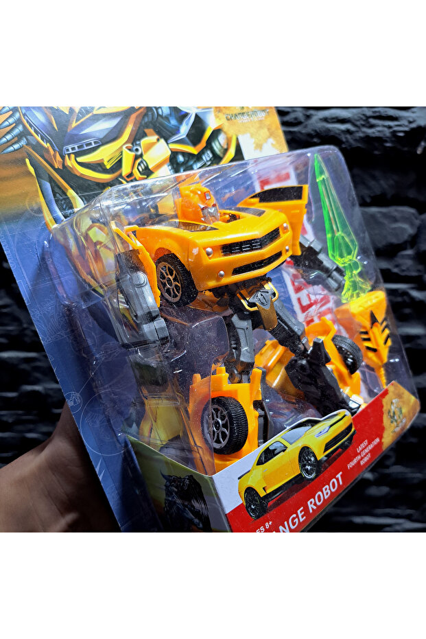 OYUNCAK DÖNÜŞEN ROBOT ARABA TRANSFORM KAMYON MODEL 17X15cm SARI SİYAH YARIŞ ARABA MODEL ROBOT - 5