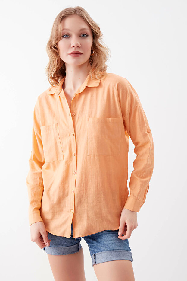 Basic Oversize Önden Cepli Gömlek - 2