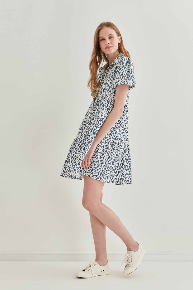 Leopard Pattern Front Buttoned Wide Cut Dress - 5