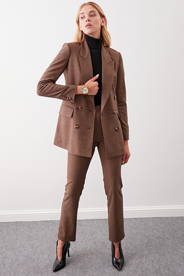 Slit Buttoned Plaid Patterned Jacket - 2