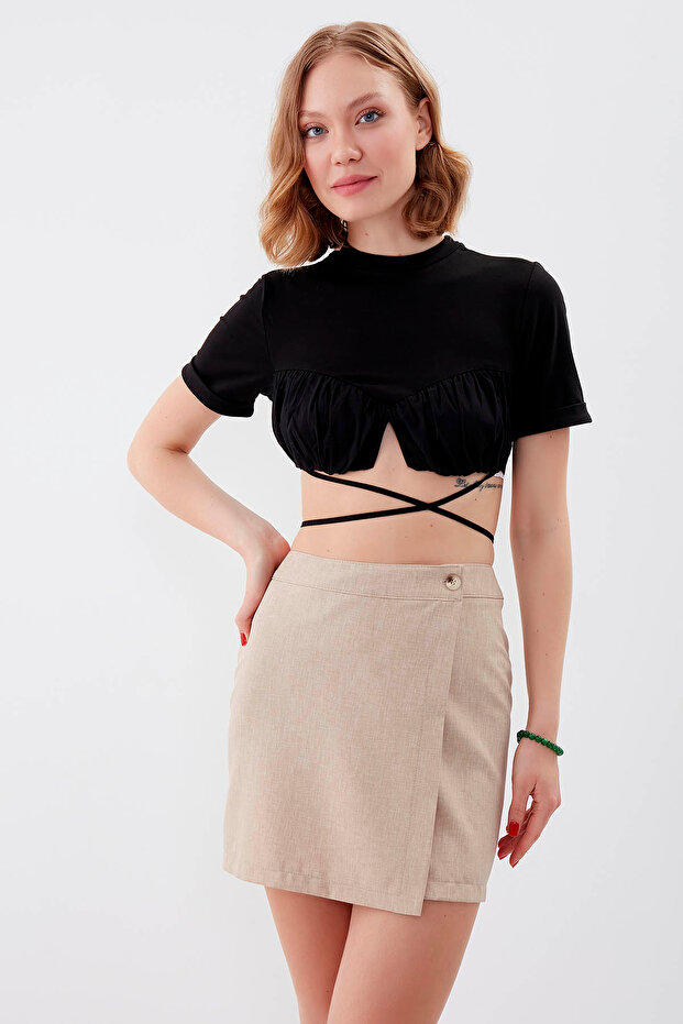 Düğmeli Mini Etek - 1
