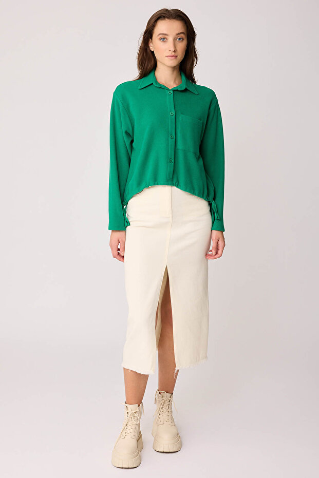 Önü Düğmeli Beli Bağcıklı Tek Cep Örme Bluz - 2