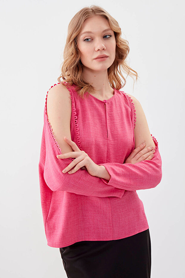 بلوزة بلا أكمام بياقة زر - 4