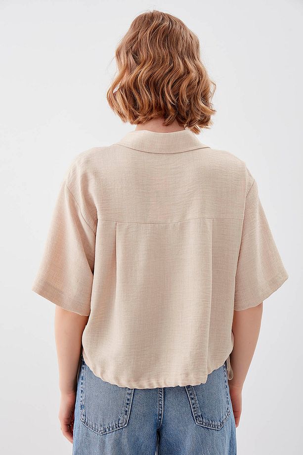Beli Lastikli Tek Cep Crop Gömlek - 5