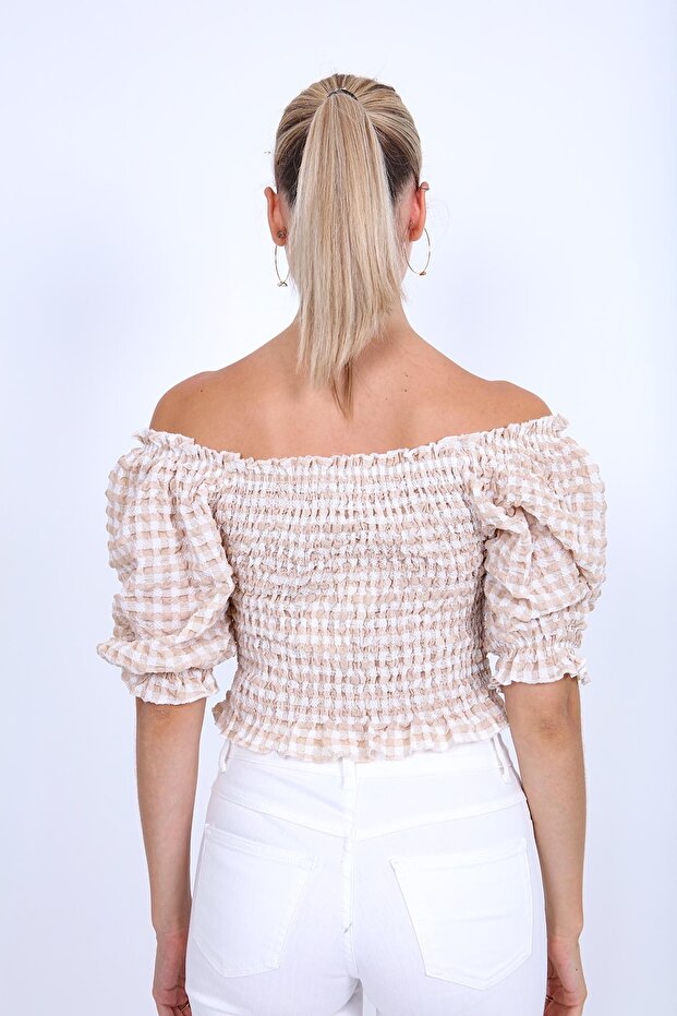 Gingham Pattern Glitter Blouse - 5