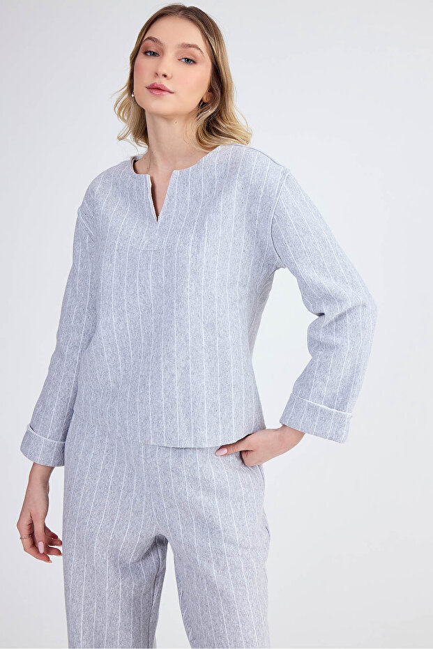 Çizgi Desenli Bluz - 4