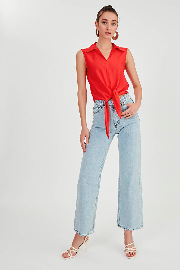 بلوزة بدون أكمام - ربطة أمامية - 2